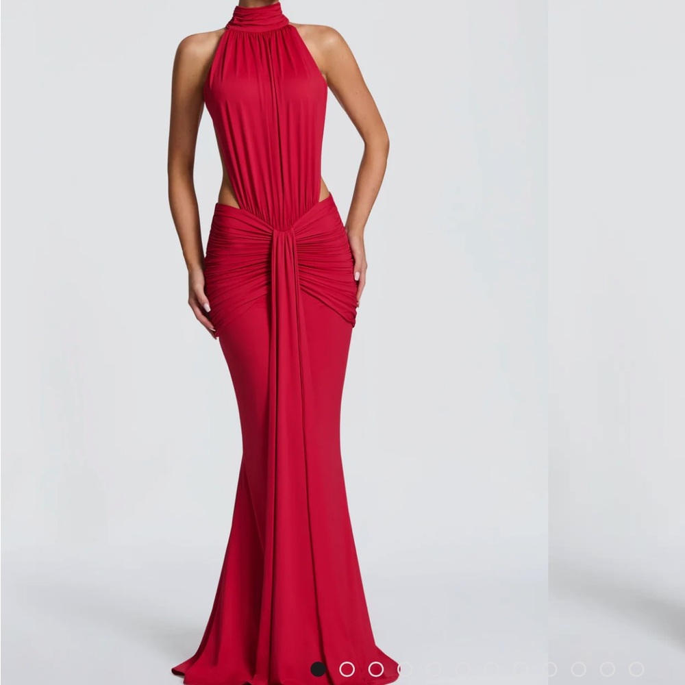 Babyboo THEKLA MAXI DRESS- Red Halter Cutout Maxi Dress with Knot Detail